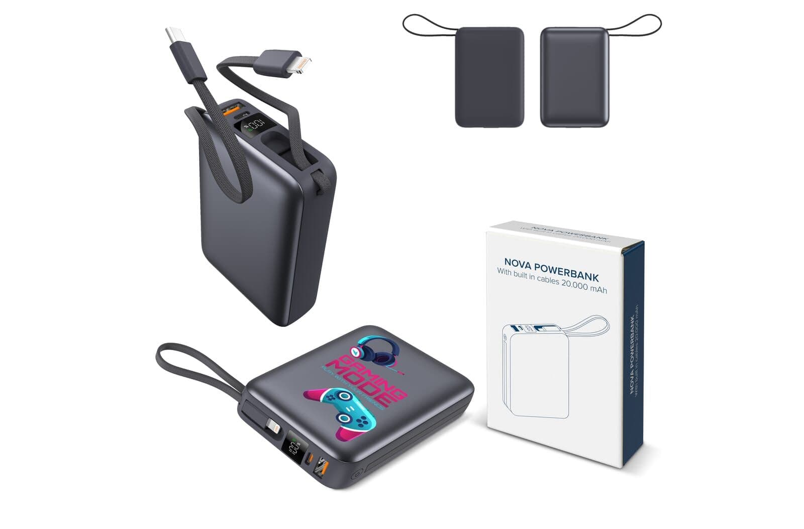 Nova Powerbank 22.5W Power Delivery met ingebouwde kabels 20000 mAh 1