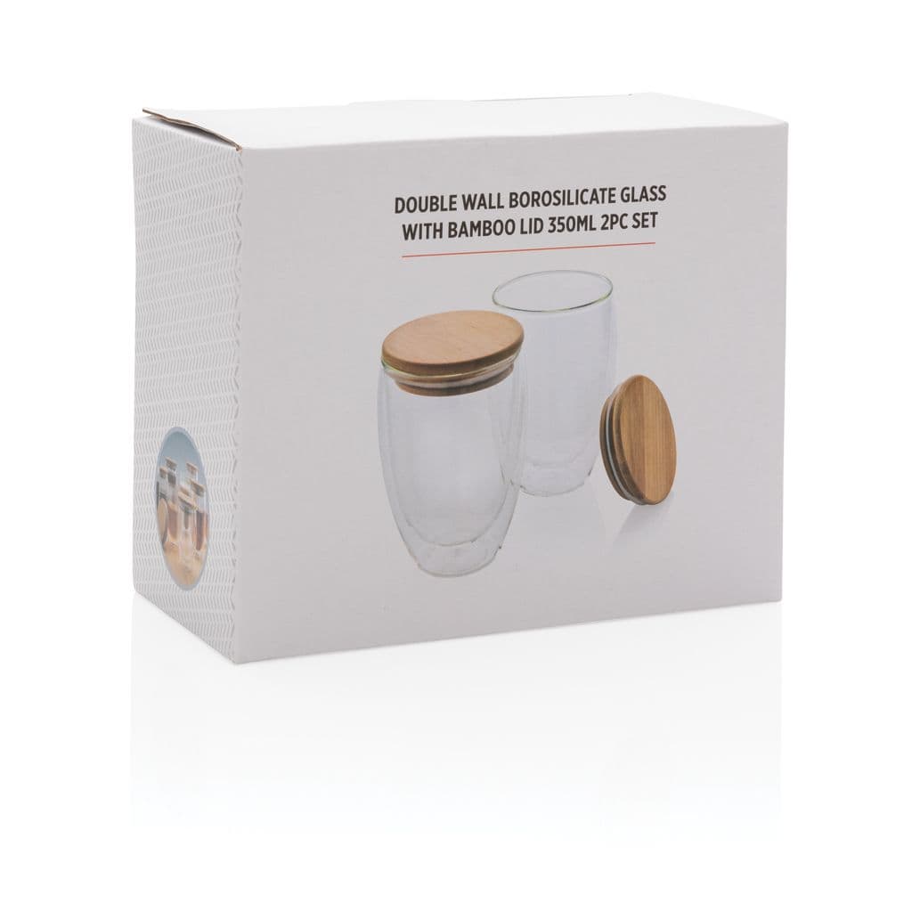 Dubbelwandig borosilicaatglas met bamboe deksel 350ml set thumbnail 6