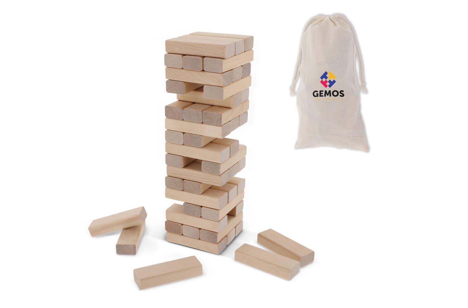 Houten toren spel in katoenen etui 1