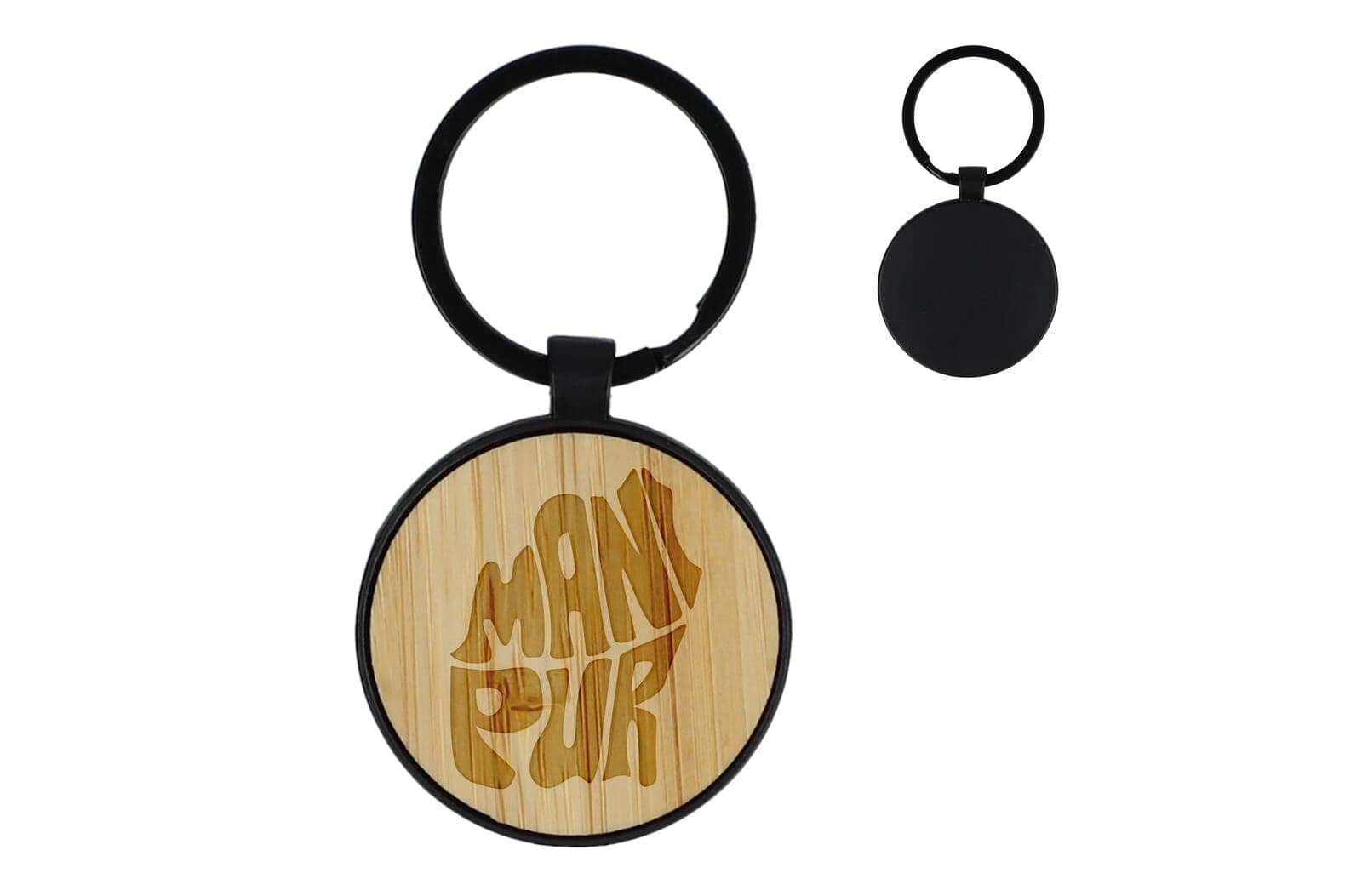 Bamboe en metalen sleutelhanger rond 1