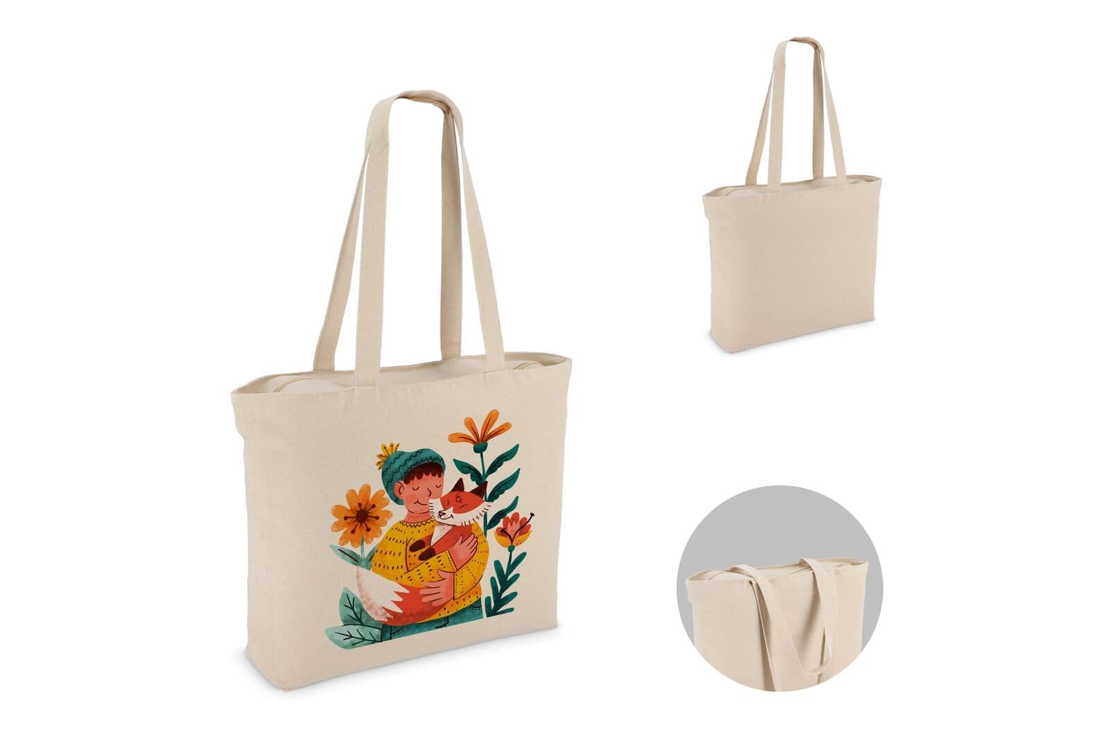 Katoen Tote met rits OEKO-TEX® 47 x 11 x 35cm 320g/m² 1