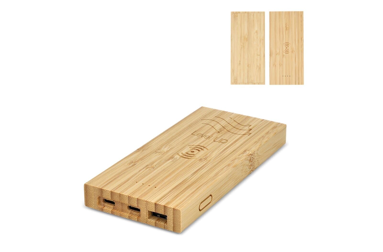 Powerbank met Draadloos Opladen Bamboe 8000 mAh 1