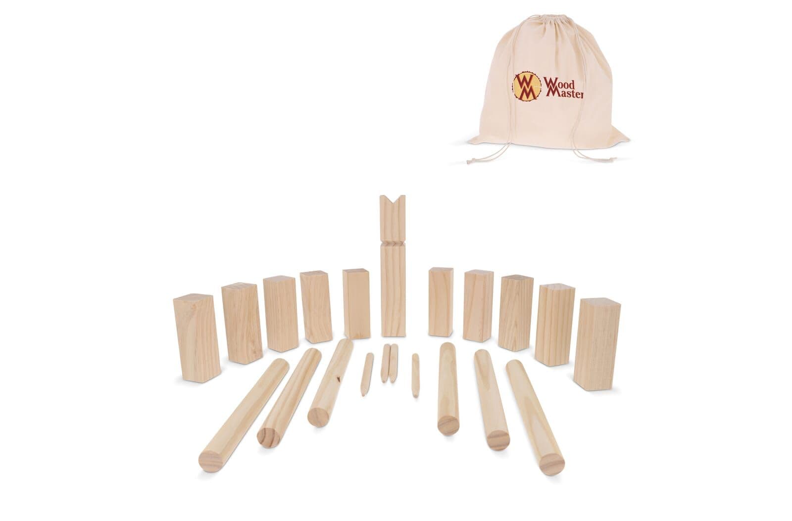 Houten Kubbspel in katoenen pouch 1