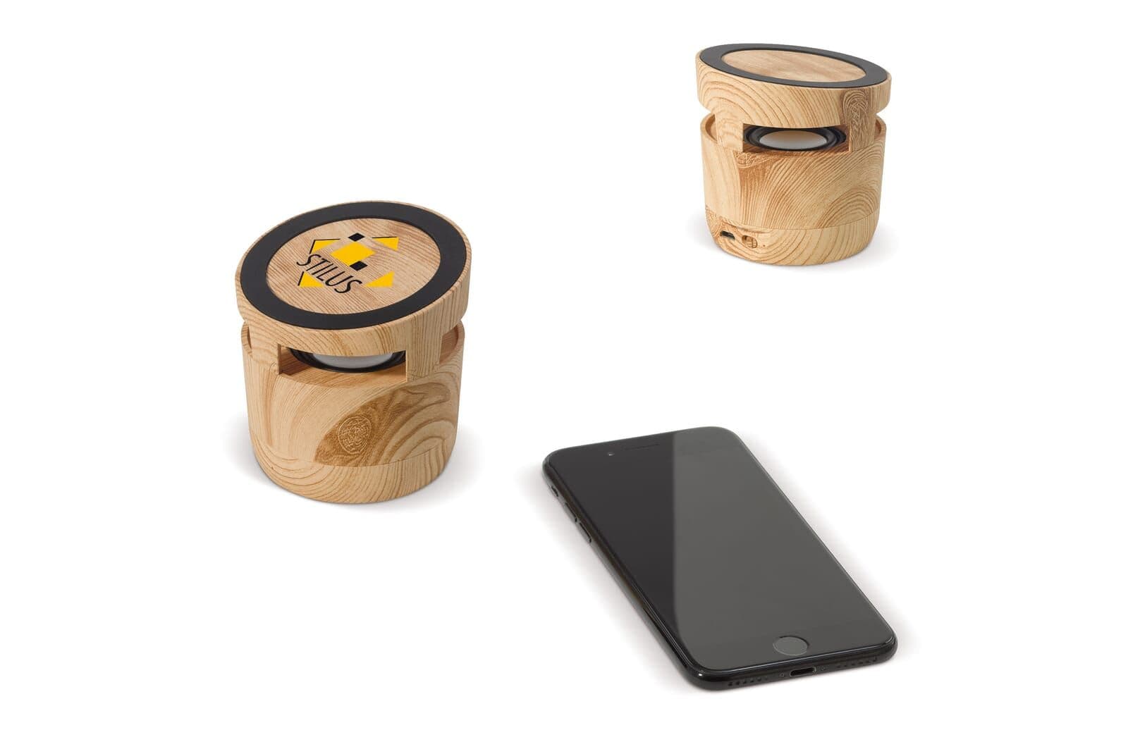 Houten look speaker 3W & draadloos laadstation 5W 1