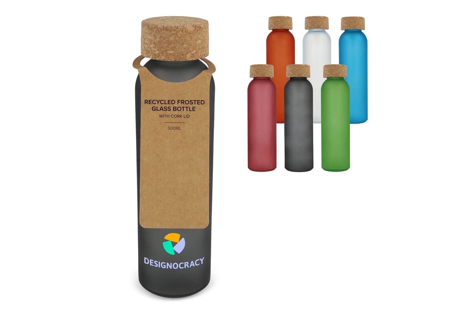 Matglazen gerecycled fles met kurken dop 500ml 1