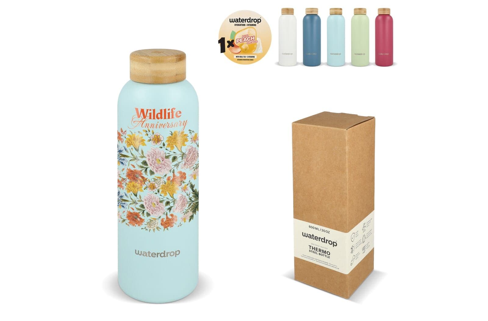 Waterdrop Roestvrijstalen Fles met Bamboe dop 600ml 1