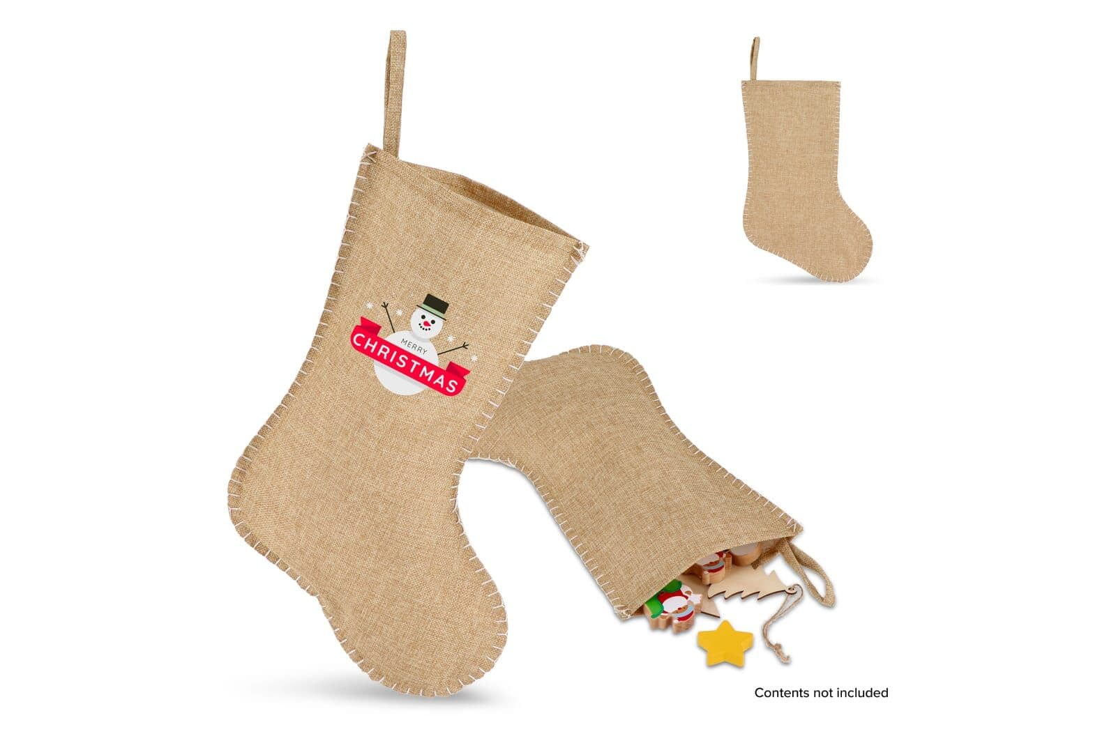 Jute-stijl kerstsok met decoratieve stiksels 40 cm 1