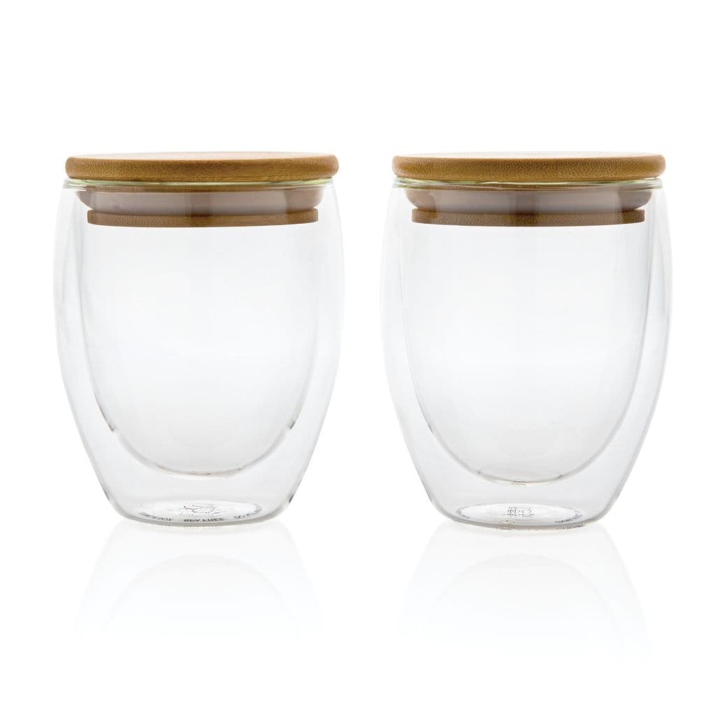 Dubbelwandig borosilicaatglas met bamboe deksel 250ml set thumbnail 2