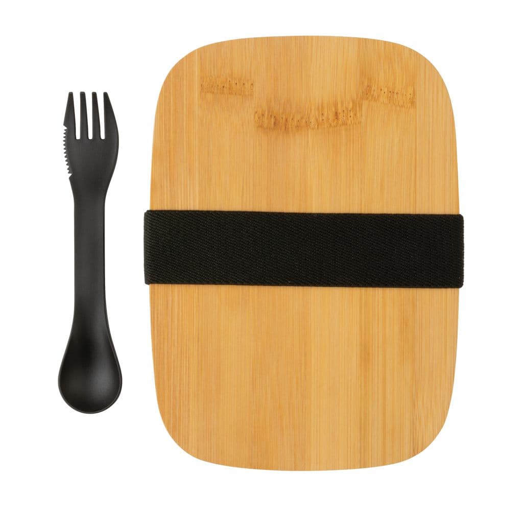 Roestvrijstalen lunchbox met bamboe deksel en spork thumbnail 4