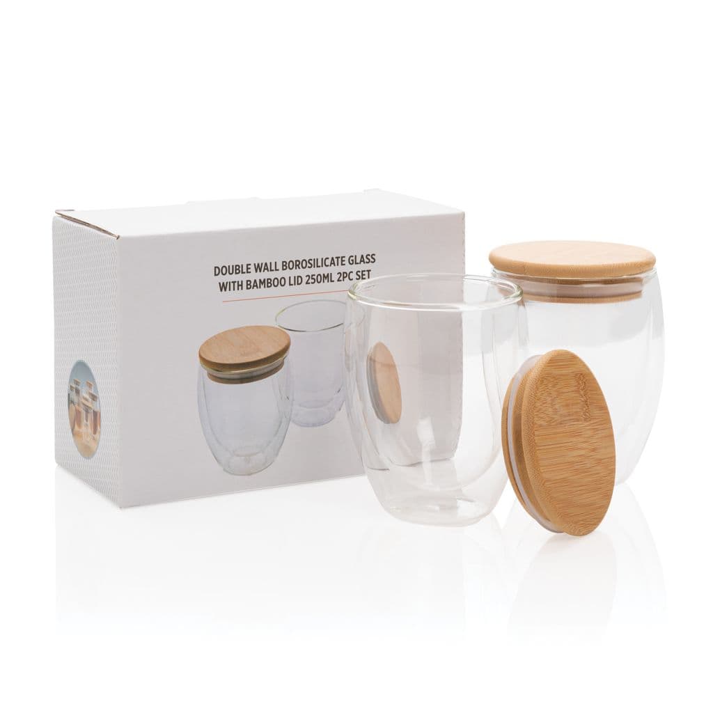 Dubbelwandig borosilicaatglas met bamboe deksel 250ml set thumbnail 6