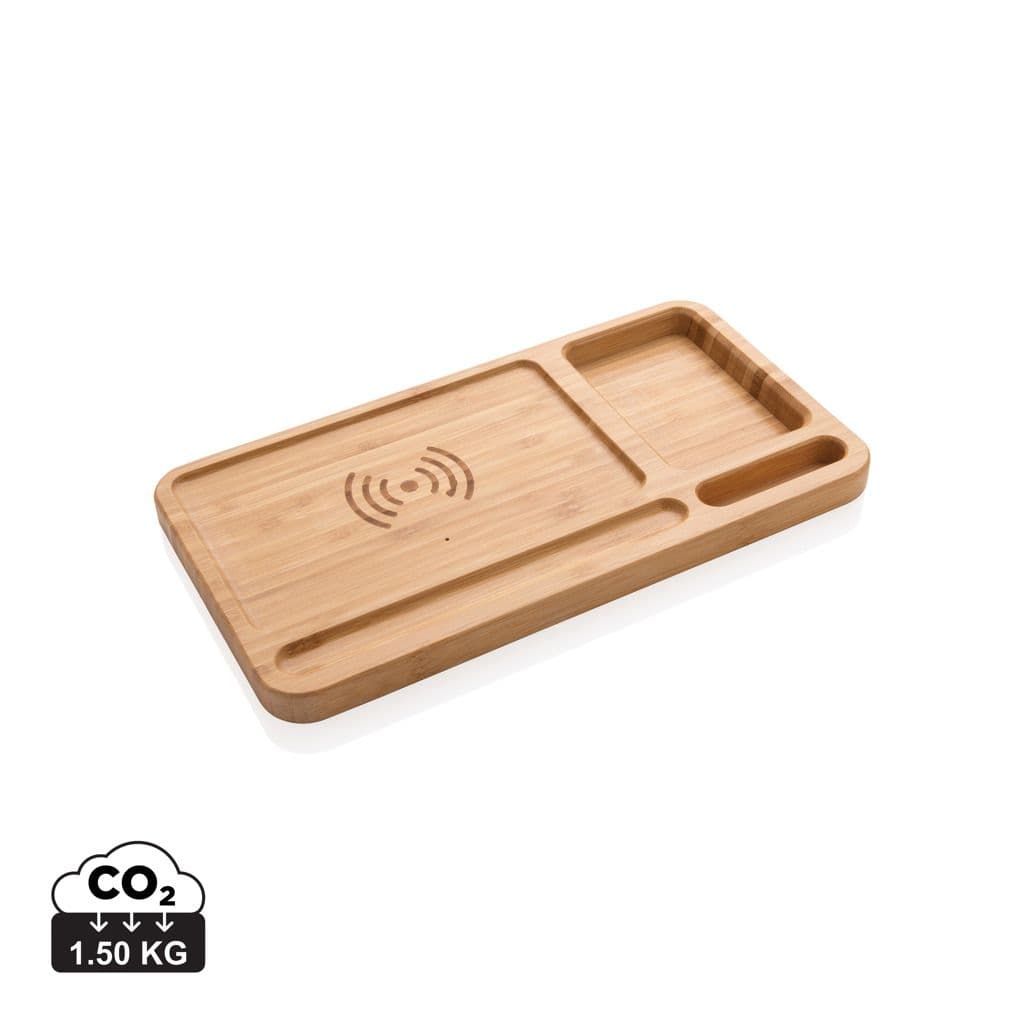 Bamboe desk organizer met 5W draadloze oplader 1