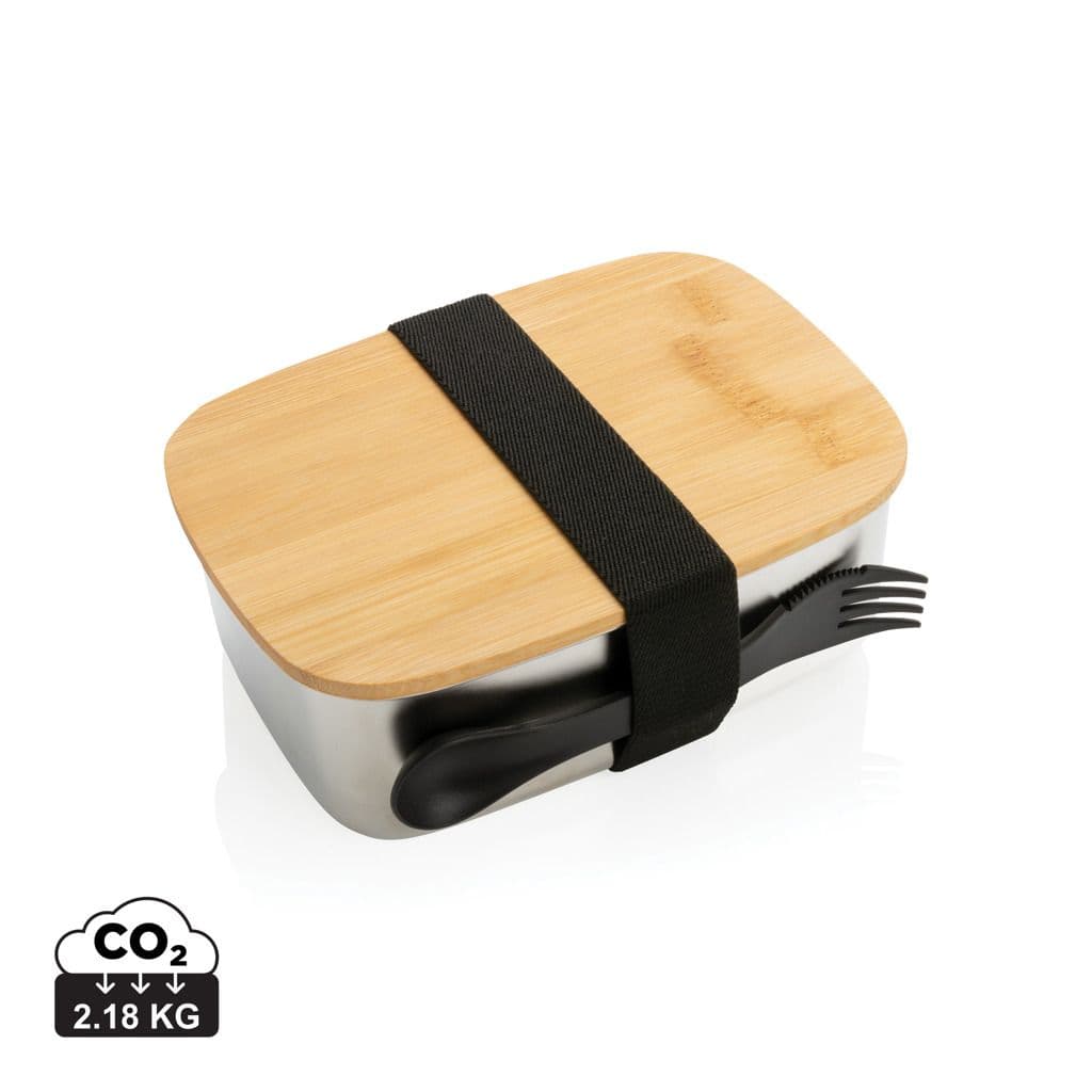 Roestvrijstalen lunchbox met bamboe deksel en spork 1