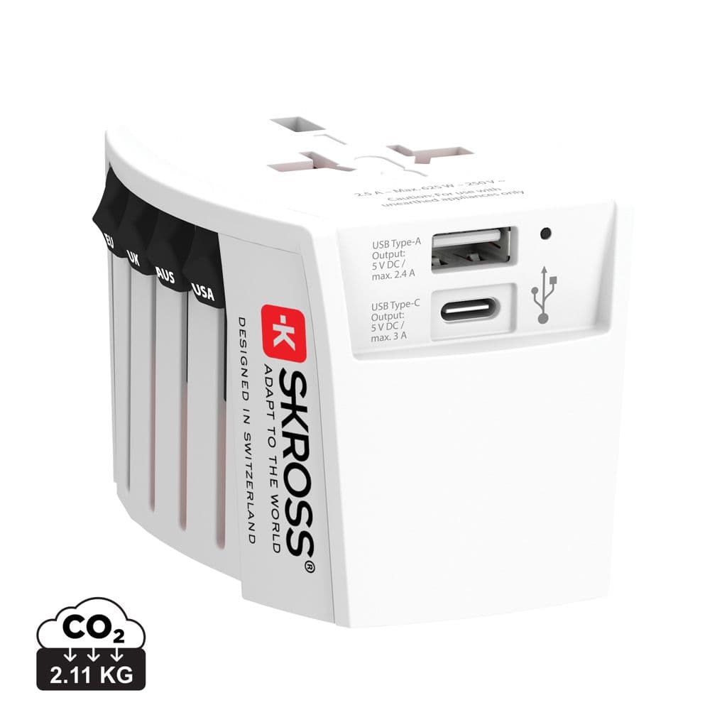SKROSS MUV 2-polige wereldreisadapter met USB A en C 1