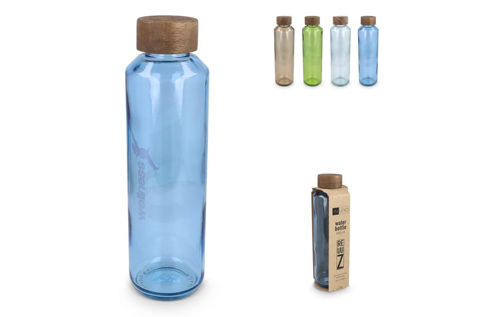 InSideOut Gerecyclede glazen Waterfles ReuuZ met houten dop 650 ml 1