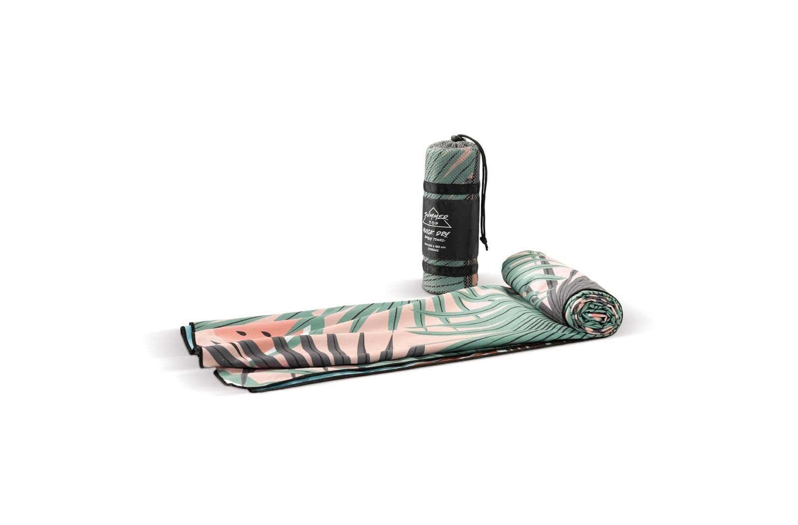 Sneldrogende strandhanddoek met custom-made print en tas 1