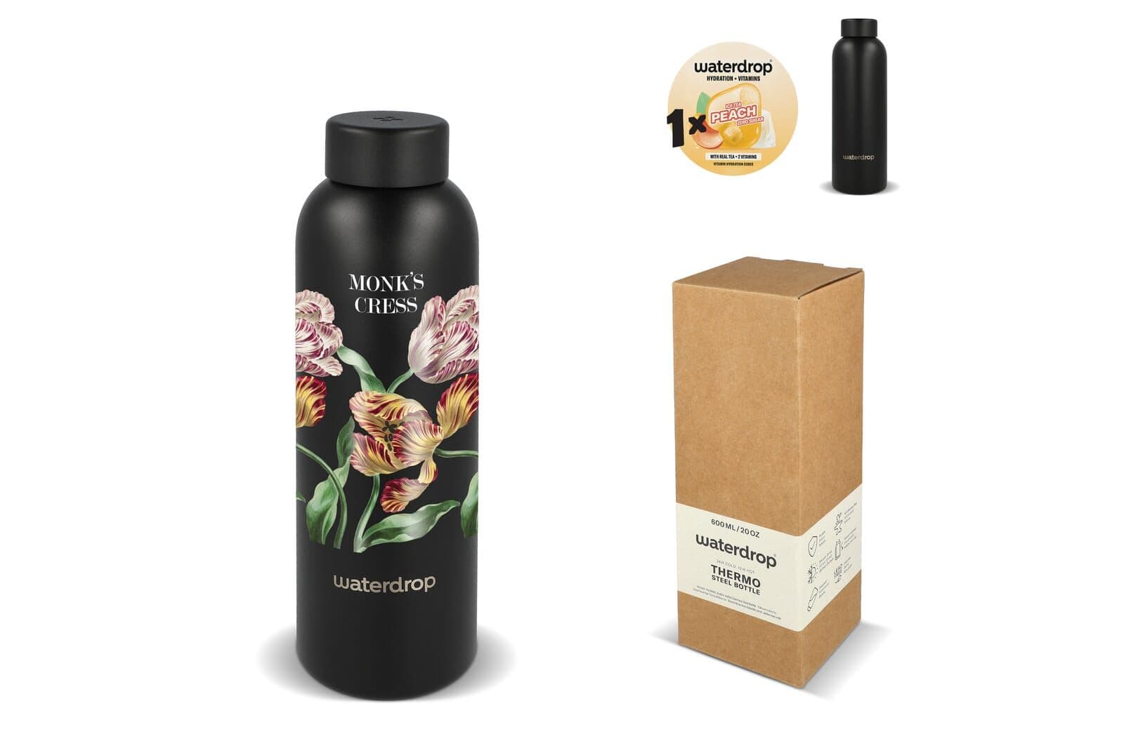 Waterdrop Roestvrijstalen Fles met Stalen dop 600ml 1