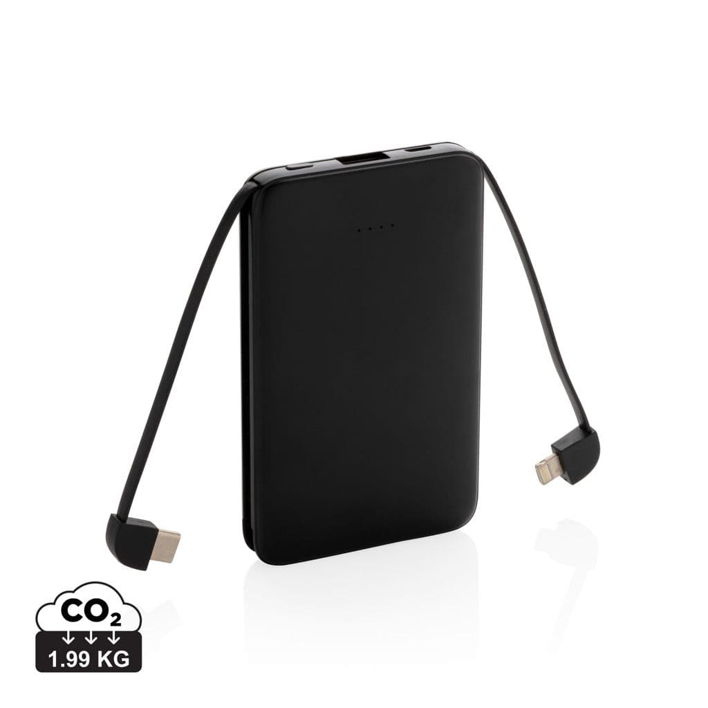 5.000 mAh zakformaat powerbank met geïntegreerde kabels 1