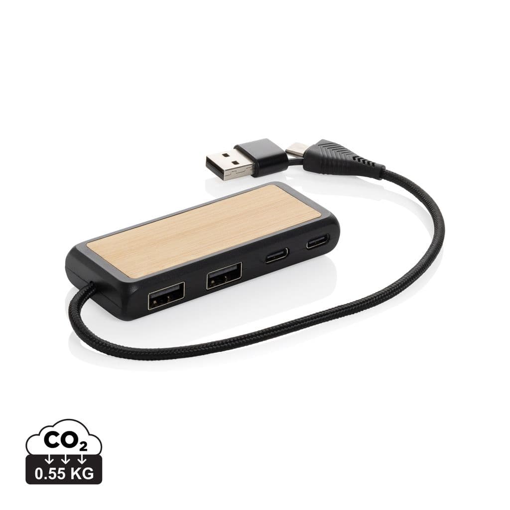 Link RCS gerecycled plastic en bamboe dubbeleUSB-hub 1