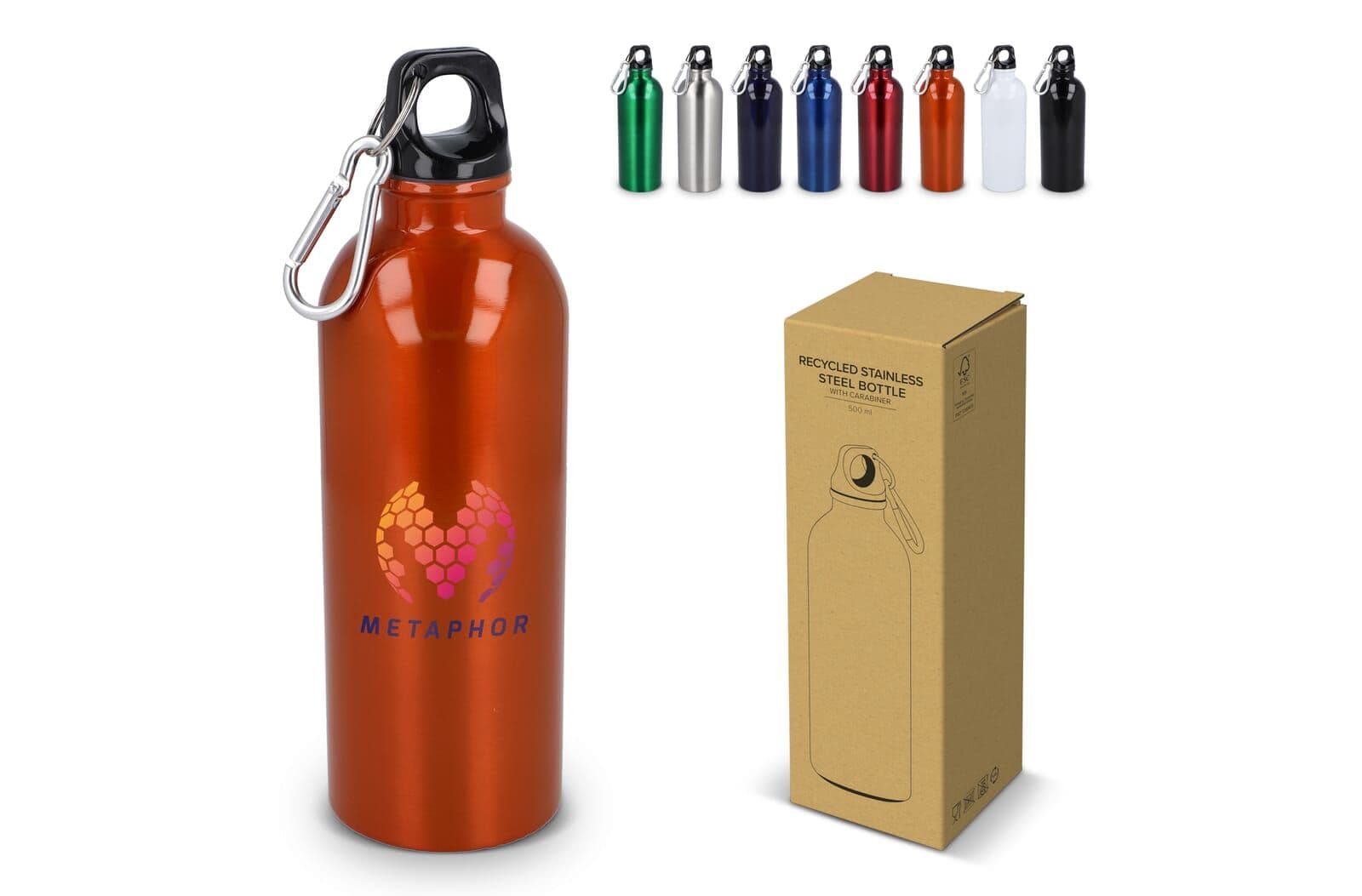 Gerecycled RVS Enkelwandige fles met Karabijnhaak 500ml 1