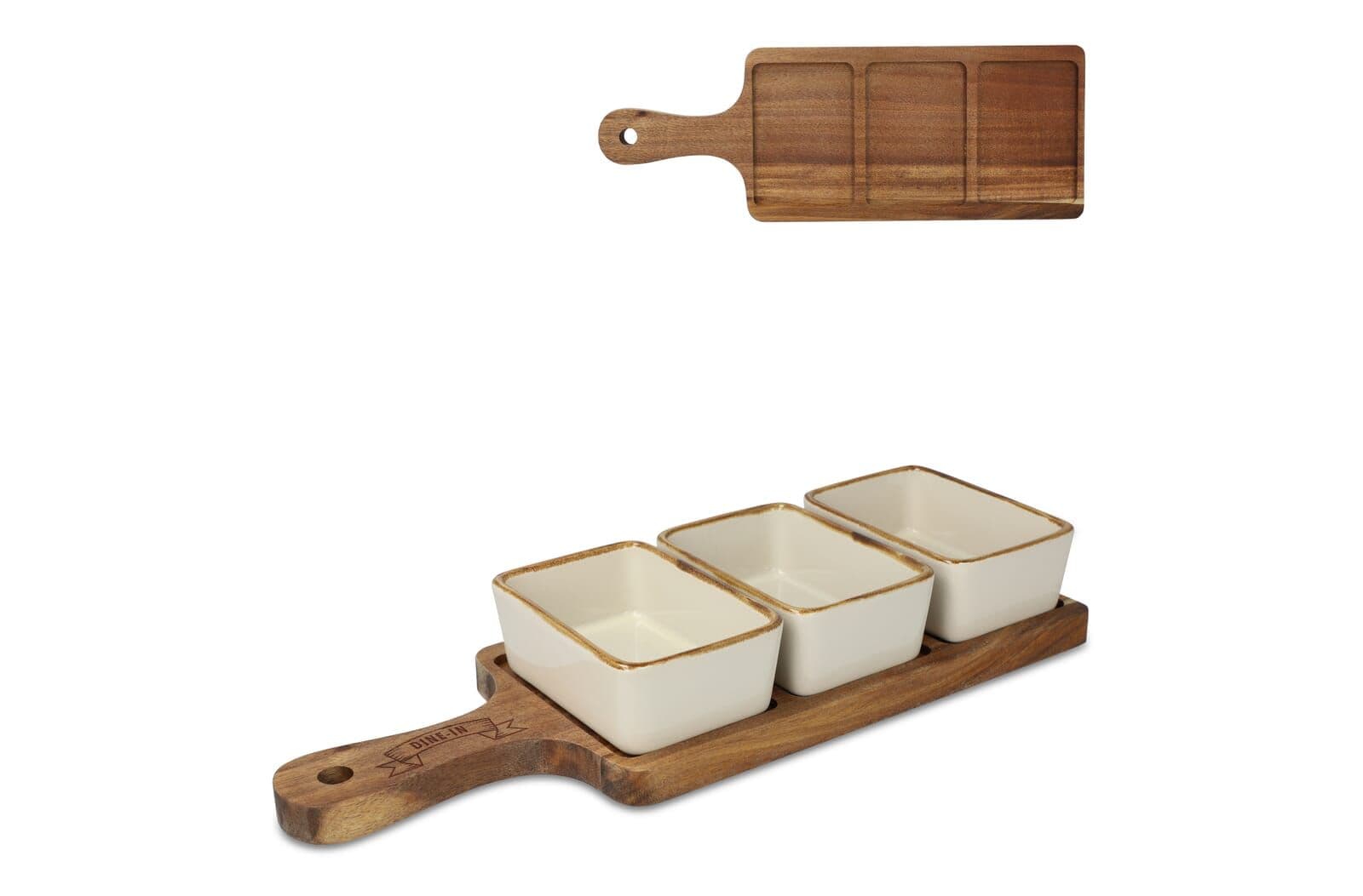 InSideOut houten serveerplank met 3 keramische schaaltjes 1