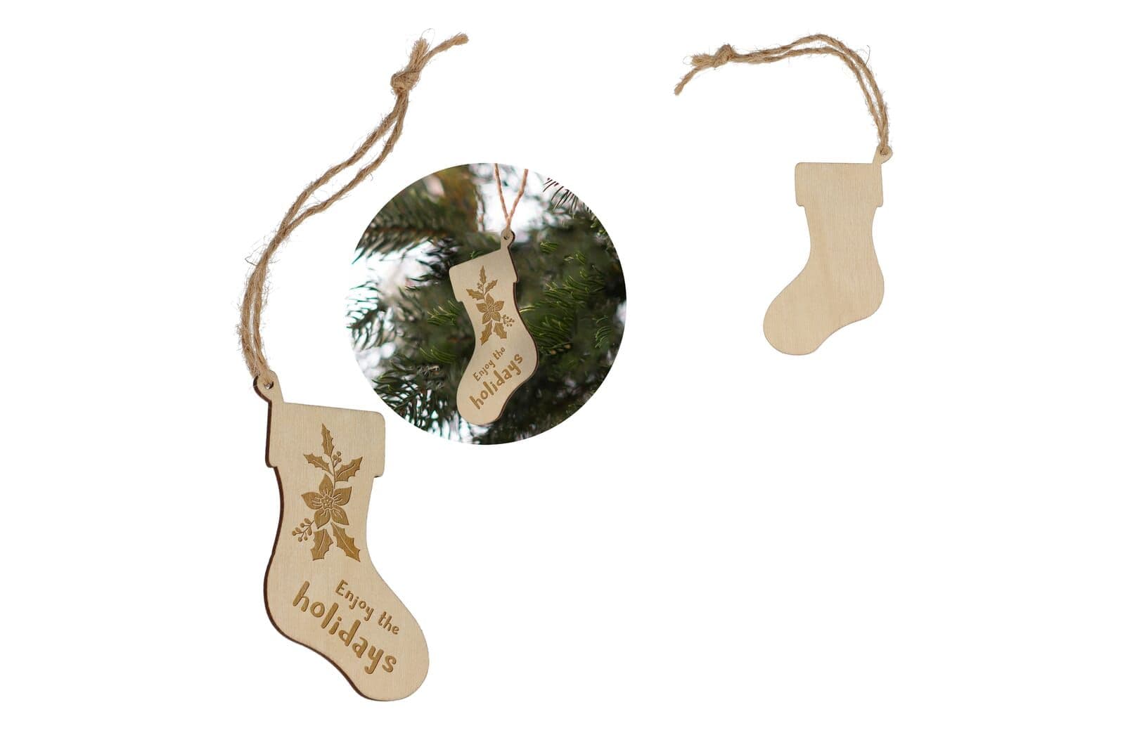Houten kerstornament kerstsok 1